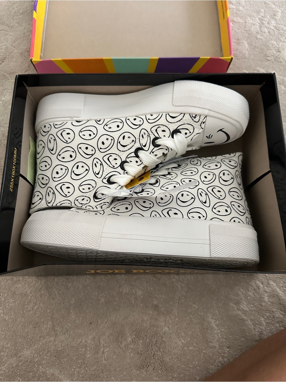 Joe Boxer White High-Top Sneakers with Black Smiley Print